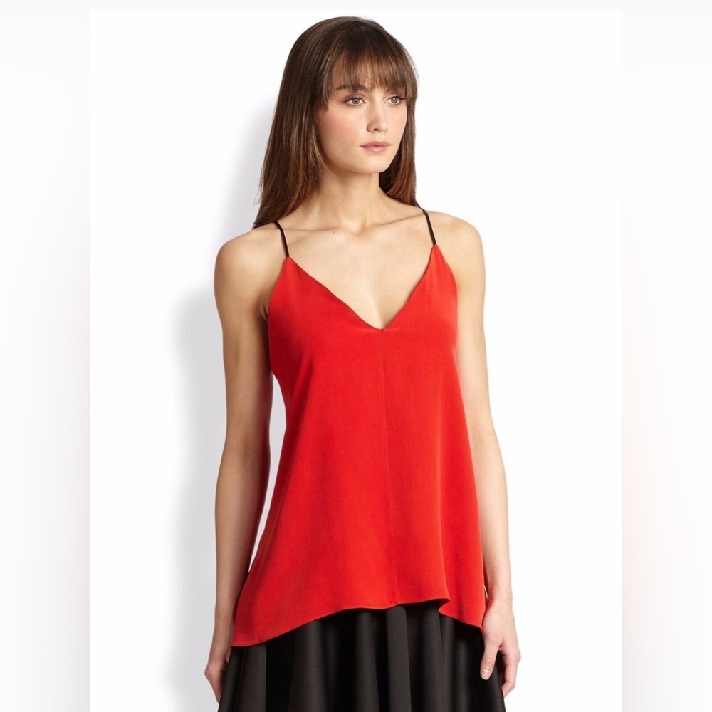 Milly red silk handkerchief camisole top with leather straps size small petite.
